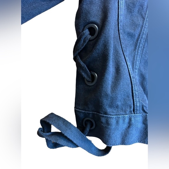 & Other Stories Black Crop Denim Jacket Tie Waist Size 6 - Picture 5 of 13